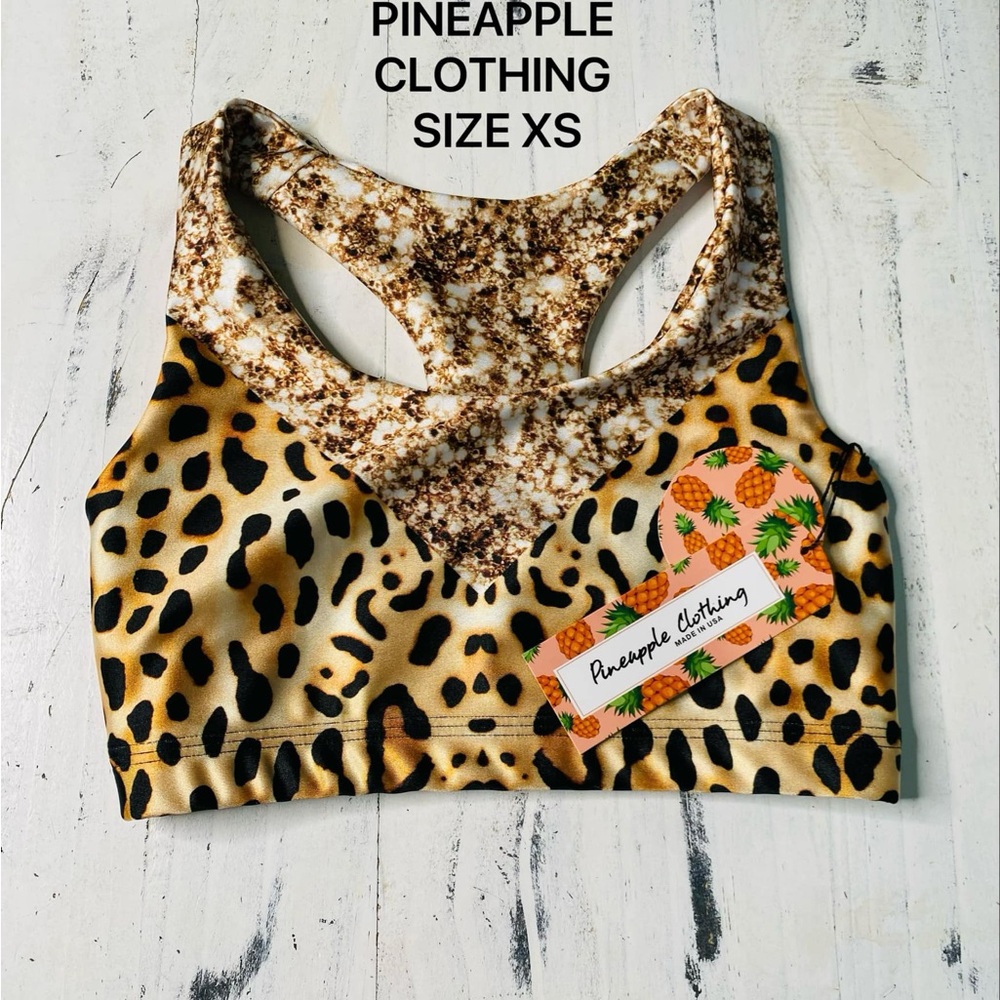 New Pineapple Clothing Leopard Print Sports Bra XS